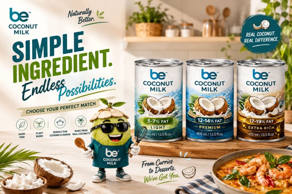 Thai food and beverage products by BE Coconut